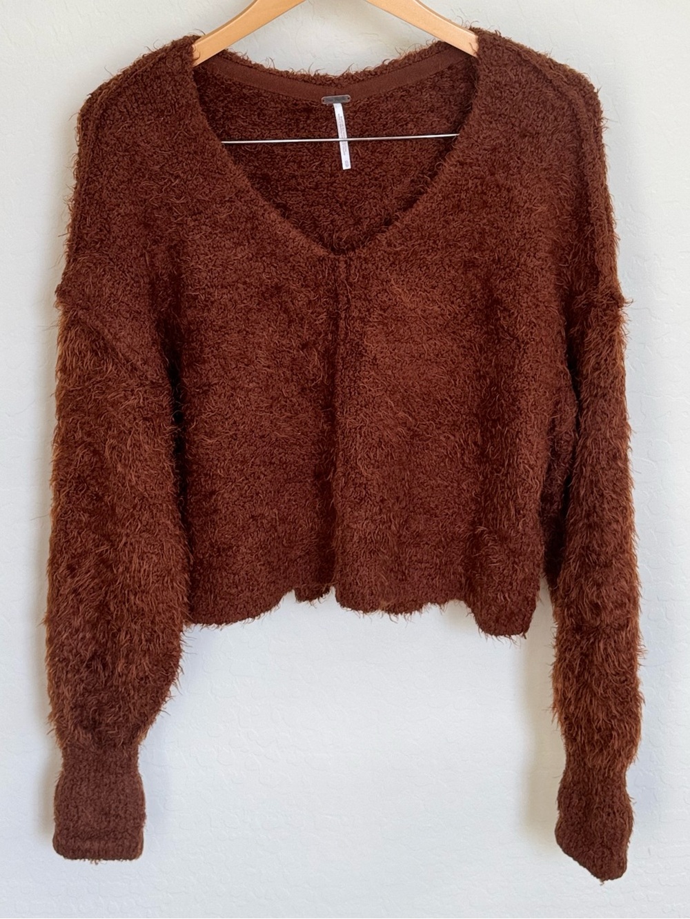 Free People Icing V-Neck Pullover Bohemian Relaxed Sweater in Mocha Java Size XS